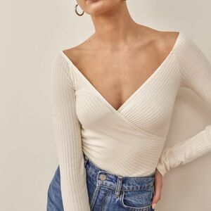 Reformation Minnie Rib Knit Ivory Ballerina Top